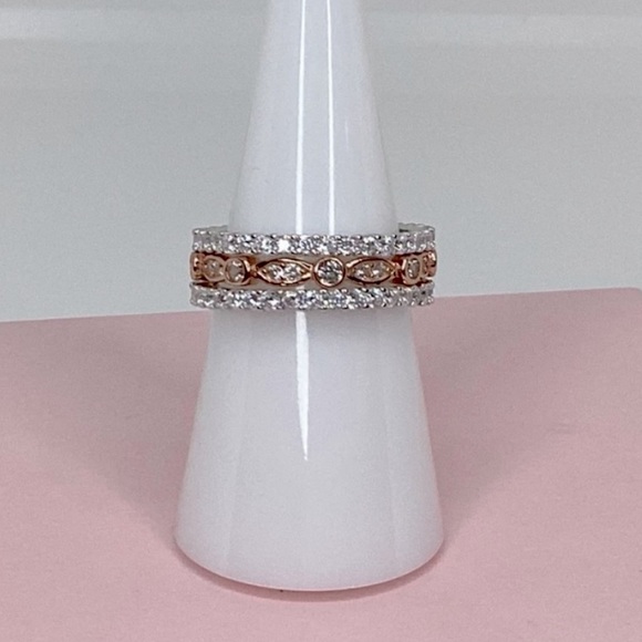 Sizes 4-10, 3 Pc Two Tone .925 Cz Eternity Band Ring Set - Picture 3 of 16